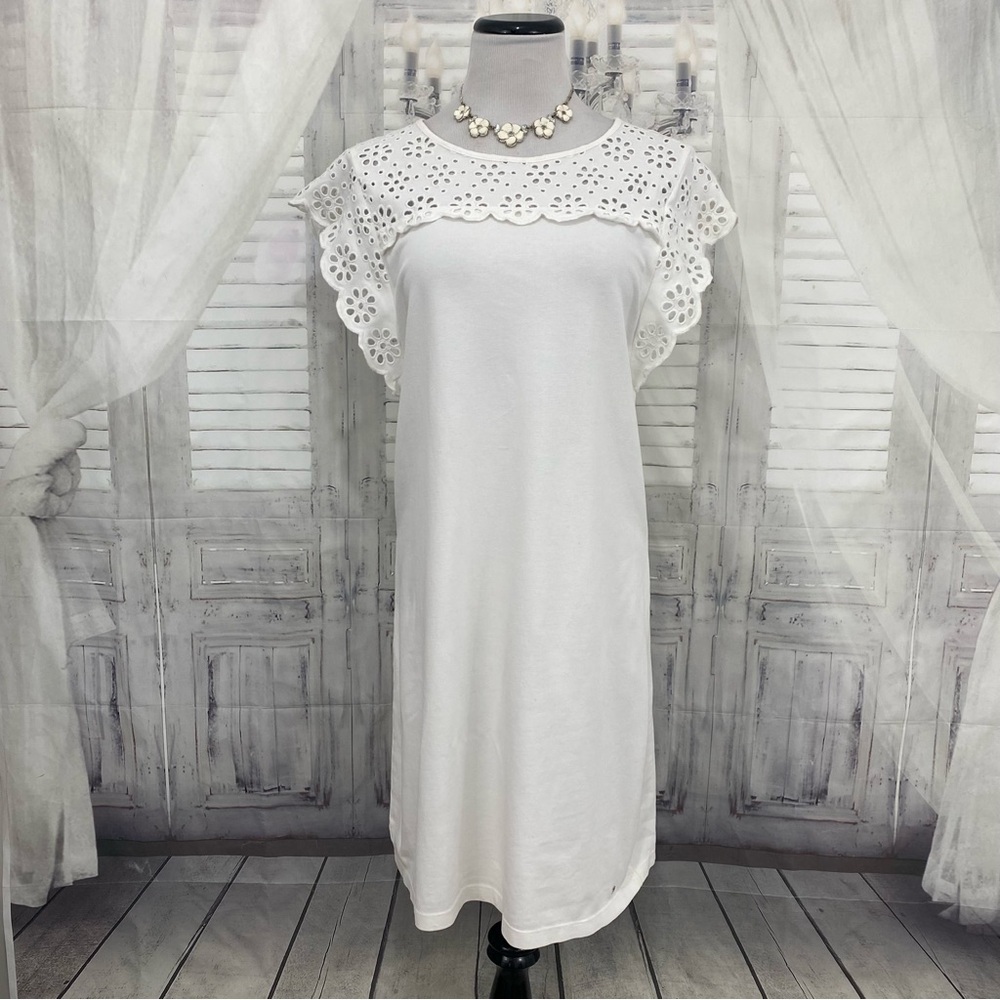 Tommy Hilfiger Size Medium M Cream White Eyelet Dress Flutter Sleeve Pullover - Picture 2 of 14